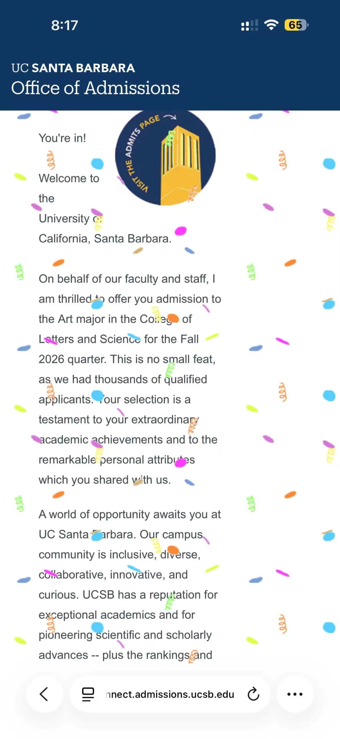 UC Santa BarbaraArt真实录取材料，个人信息已处理
